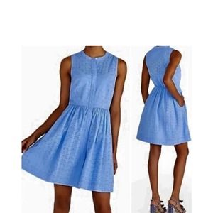 J By J Crew Eyelet Lined Dress Blue Side Pockets